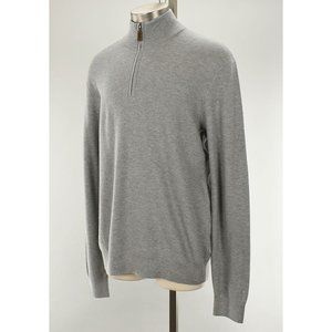 THE MENS STORE Heather Gray Textured Birdseye 1/2 Zip Cotton Sweater LARGE NWT